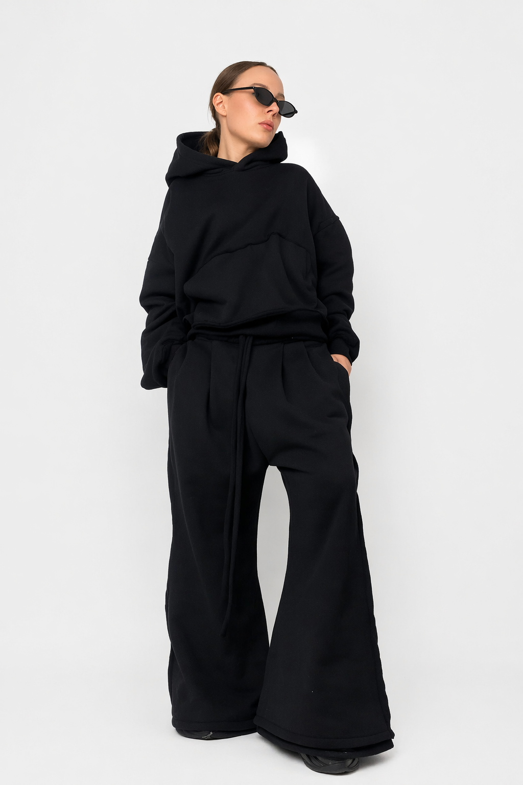 Bluza z Kapturem Hoodie Boxy Czarna