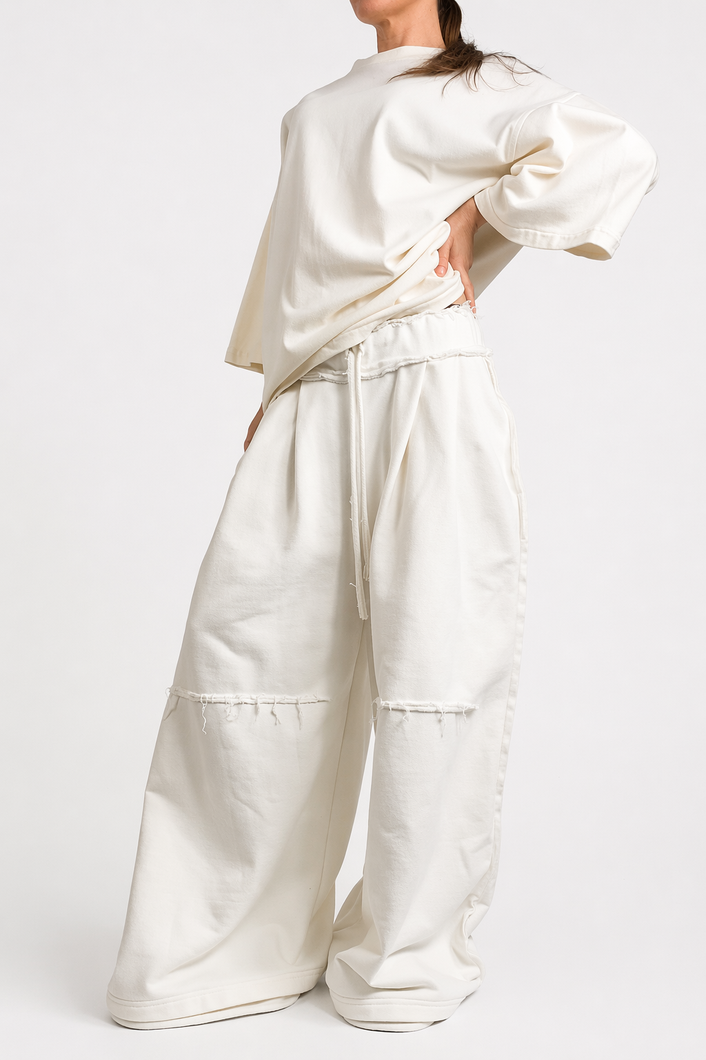 Dresowe Baggy z Zakładkami Złamana Biel (off-white)