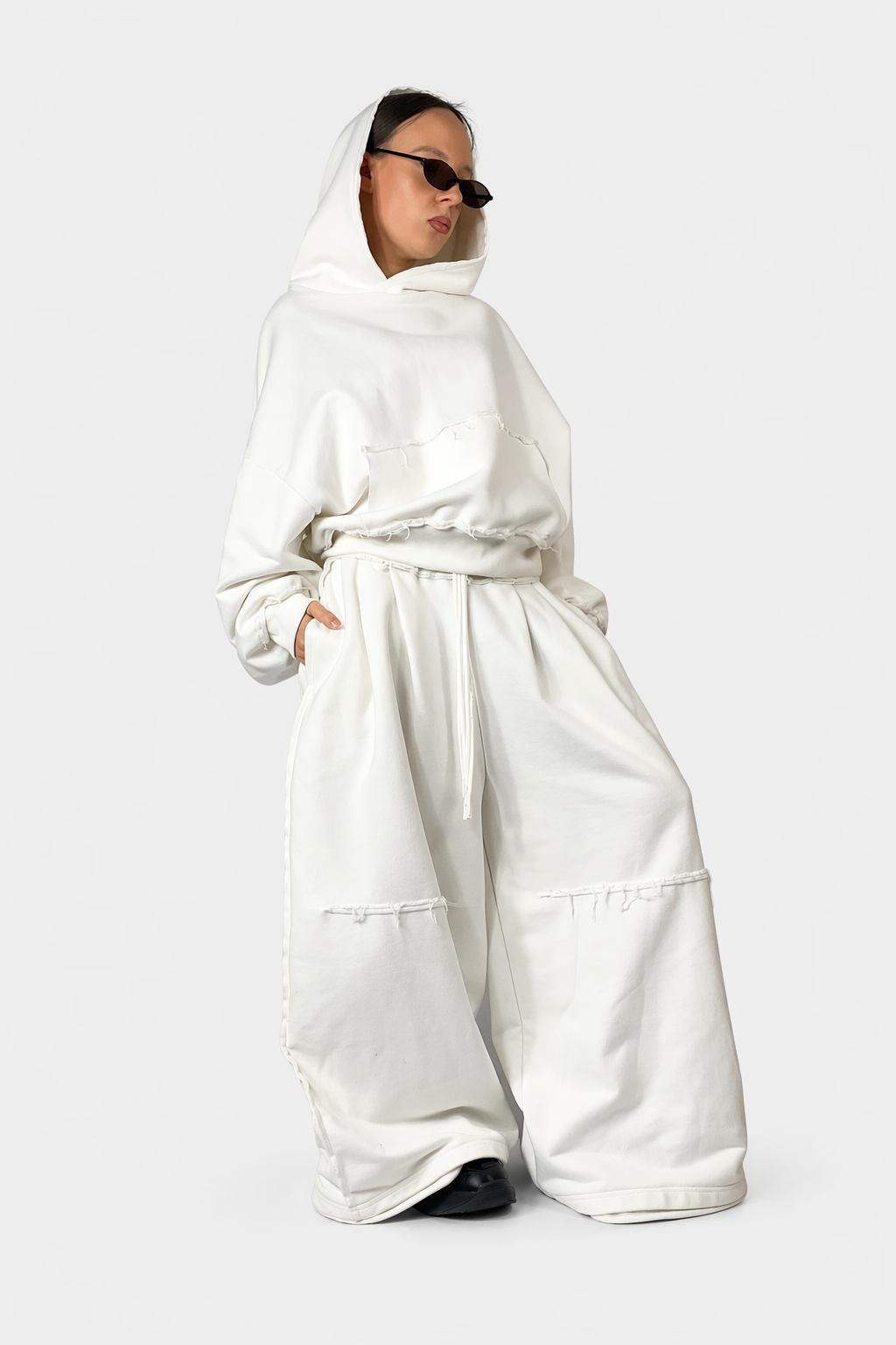 Dresowe Baggy z Zakładkami Złamana Biel (off-white)