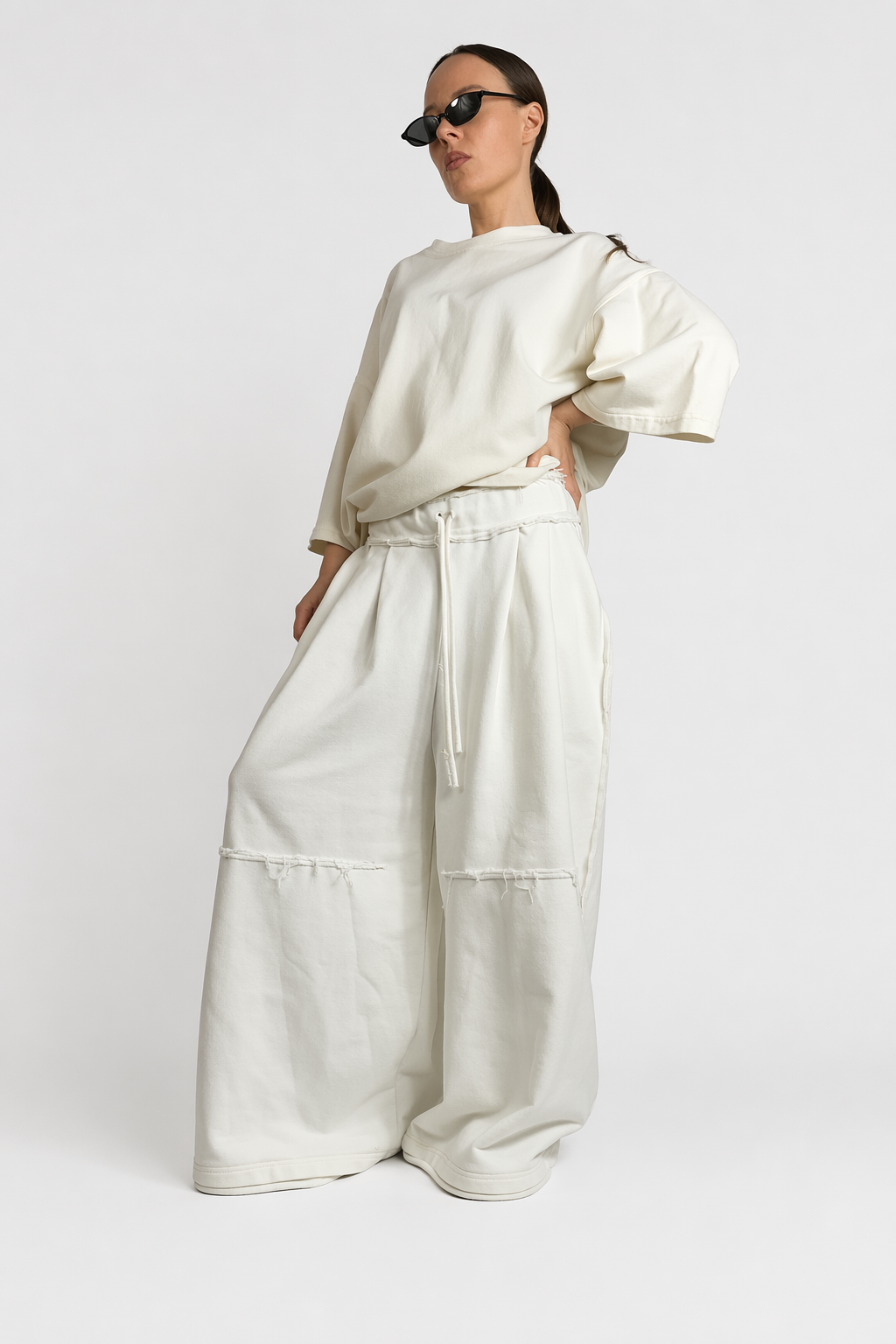 Dresowe Baggy z Zakładkami Złamana Biel (off-white)