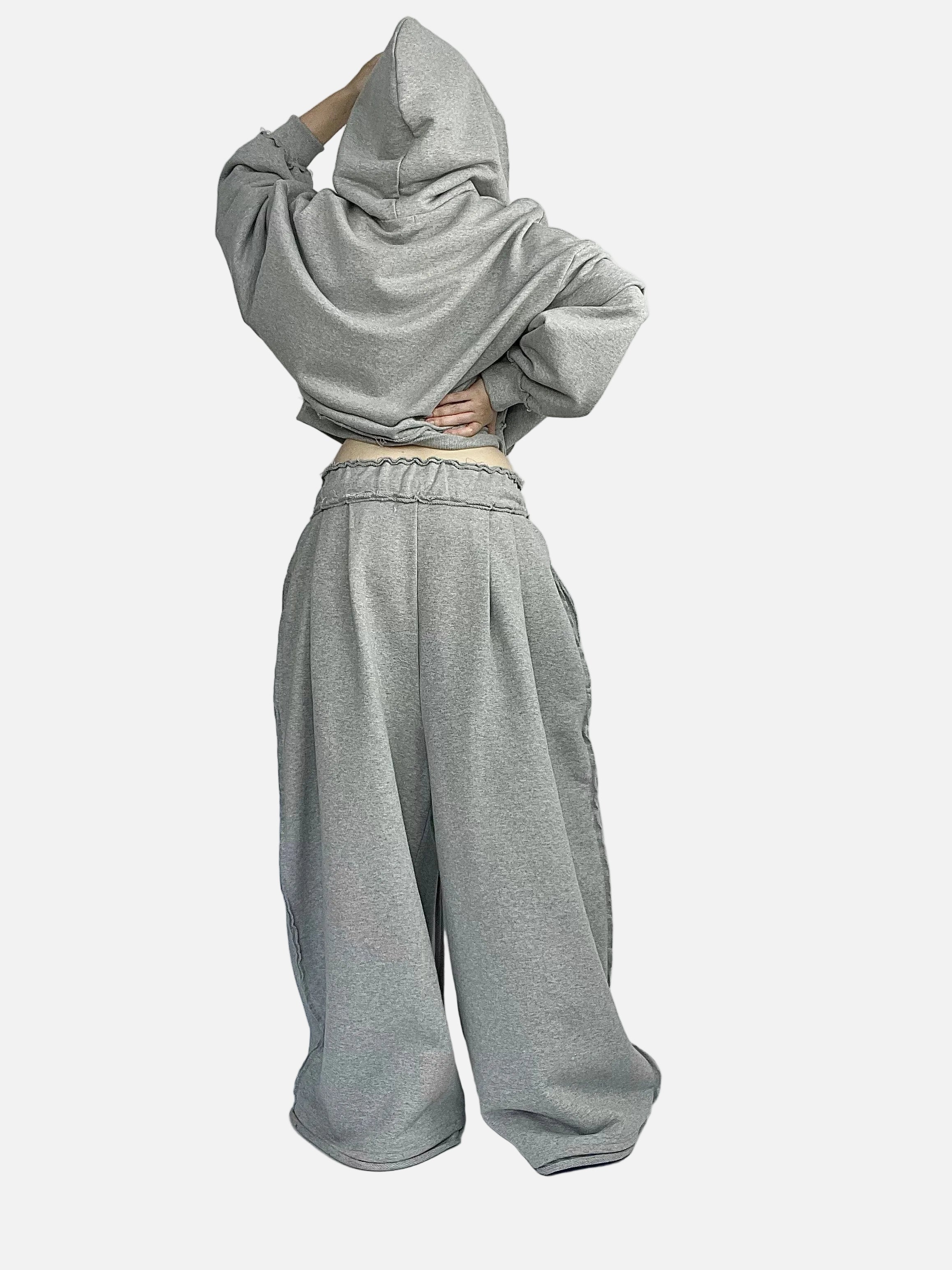Baggy Dresowe Szary Melanż z Zakładkami