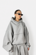 Bluza a Kapturem Hoodie Boxy Szary Melanż