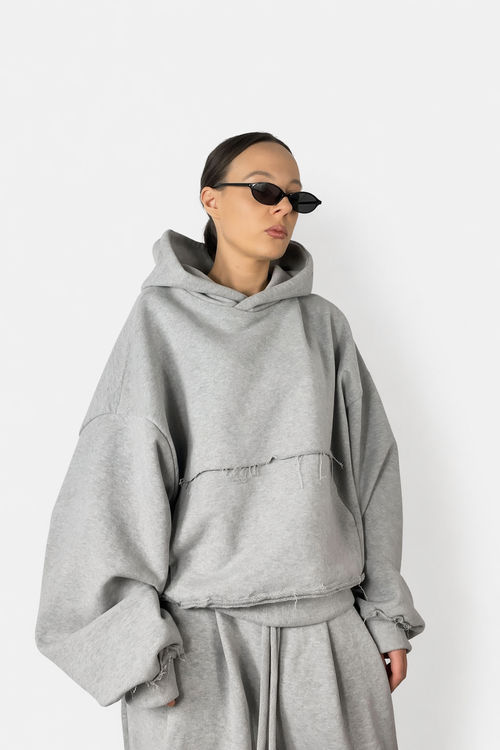 Bluza a Kapturem Boxy Szary Melanz
