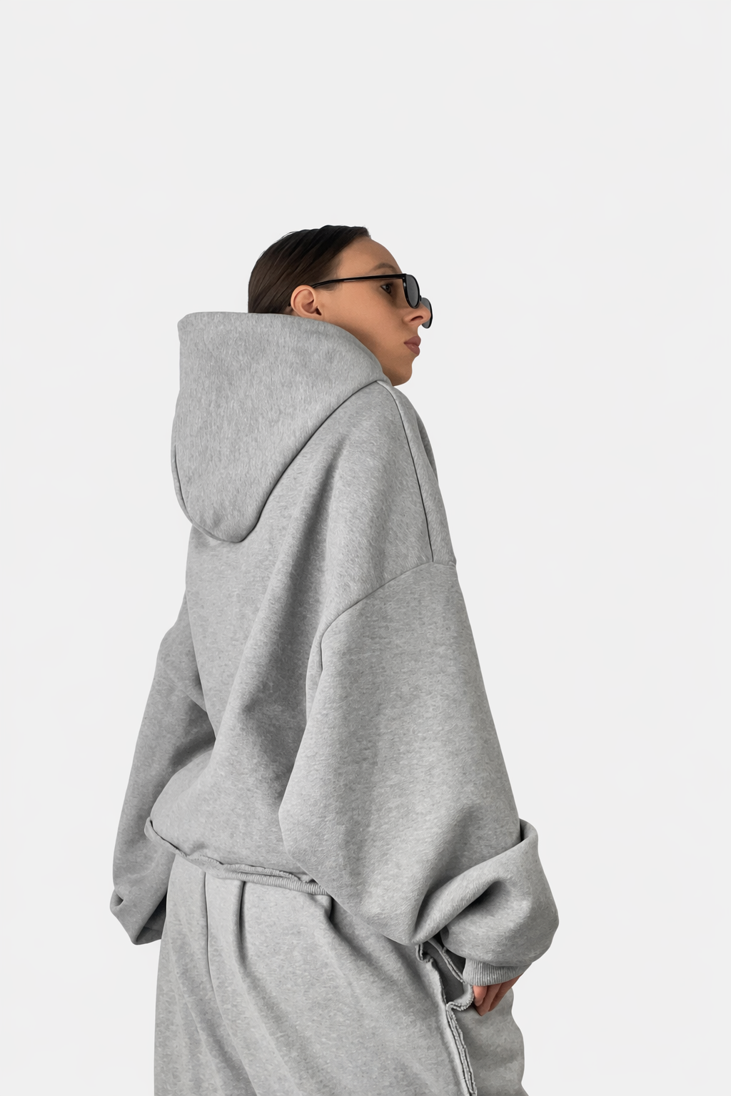 Bluza a Kapturem Hoodie Boxy Szary Melanż
