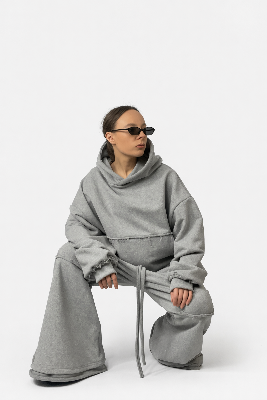 Bluza a Kapturem Hoodie Boxy Szary Melanż